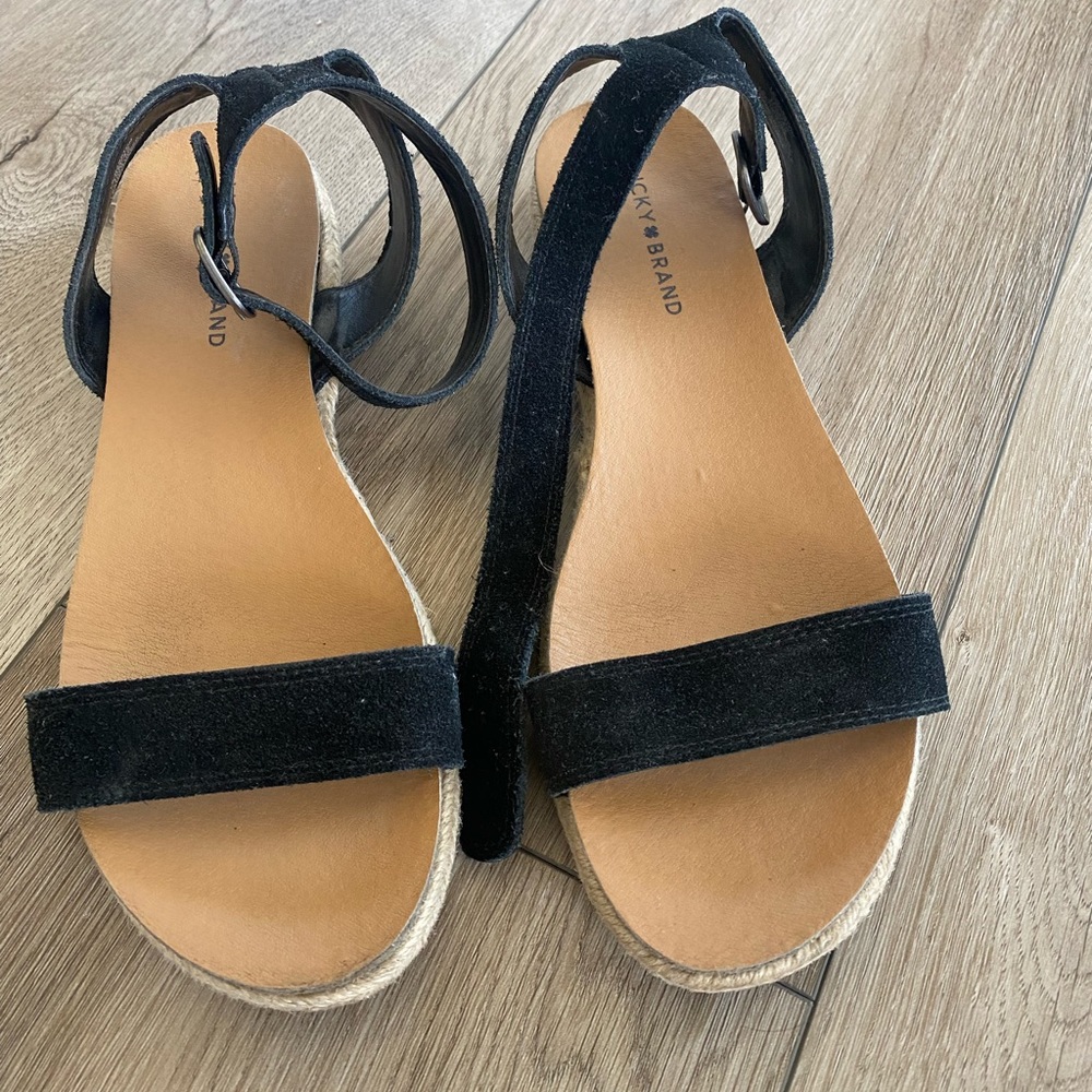Lucky Brand Garston Black Leather Sandal Espadrilles
